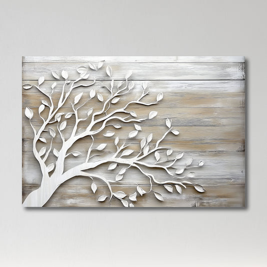 White Tree Wall Art on Neutral Wood Background
