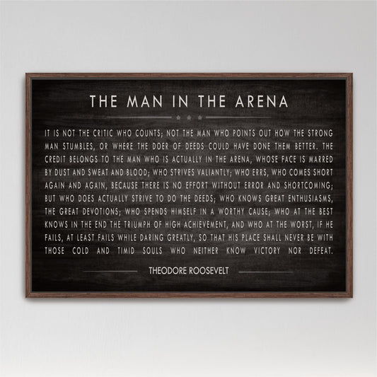 a quote by Theodore Roosevelt, a famous American author and President, displayed in a black and white framed print.