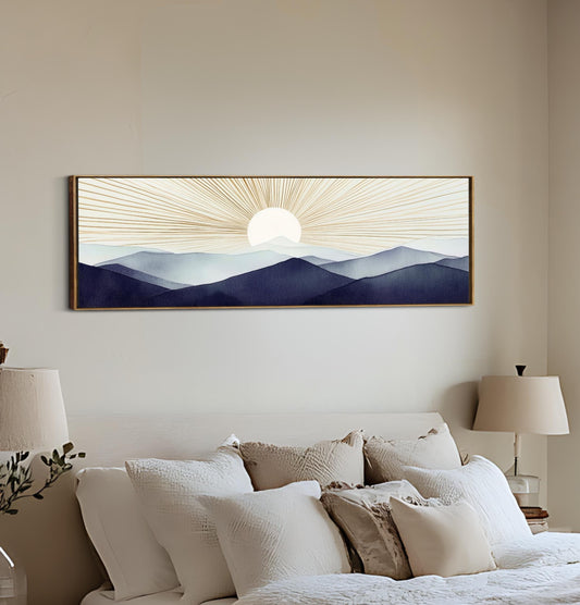 "Golden" Sun Blue Mountains Wall Art Panorama
