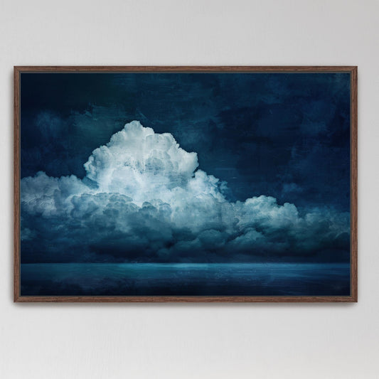 vintage painting clouds over sea navy blue
