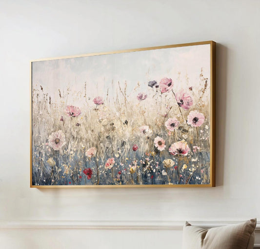 a painting hanging on a wall above a couch