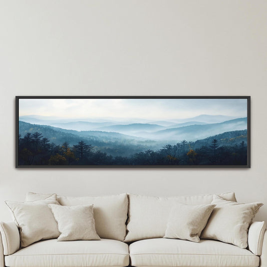Blue Ridge Mountains Art - Large Framed Canvas Wall Art | Abstract Mountain Painting Panorama