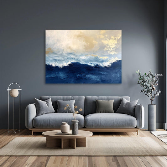 "Deep Blue Sea" Abstract Navy Blue Gold Ocean Art