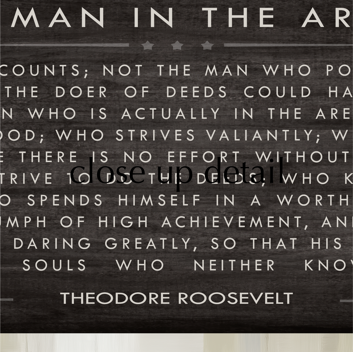 a quote by Theodore Roosevelt, which is a famous speech by the former US President. The quote discusses the importance of self-reliance, high achievement, and courage in the face of adversity. The quote is presented in a block of text, with the author's name, Theodore Roosevelt, and the quote itself being the main focus of the image.