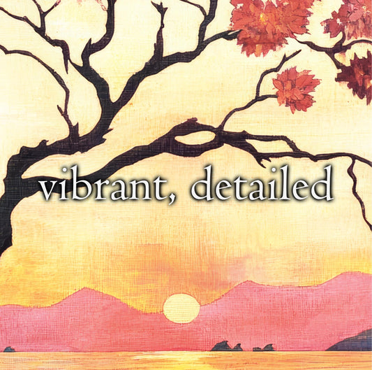 a painting of a tree with the words vibrant, detailed