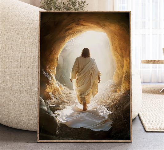 Jesus Christ Art He Is Risen, Jesus Empty Tomb Wall Art, Framed Canvas Print, Easter Resurrection Artwork Religious Christian Decor