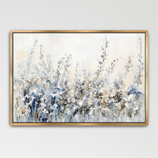 Framed Neutral Wildflowers Art, Floral Landscape, Modern Vintage Farmhouse Wall Art Canvas Print, Nature Decor, Office or Bedroom Artwork