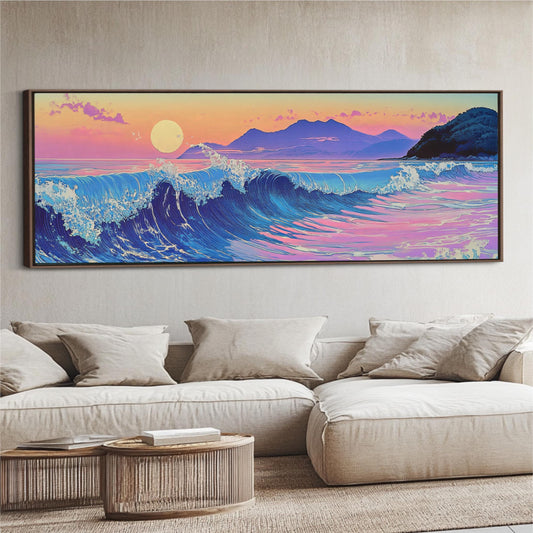 a living room with a couch and a painting on the wall