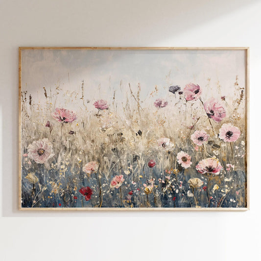 Pink Wildflowers Landscape Art