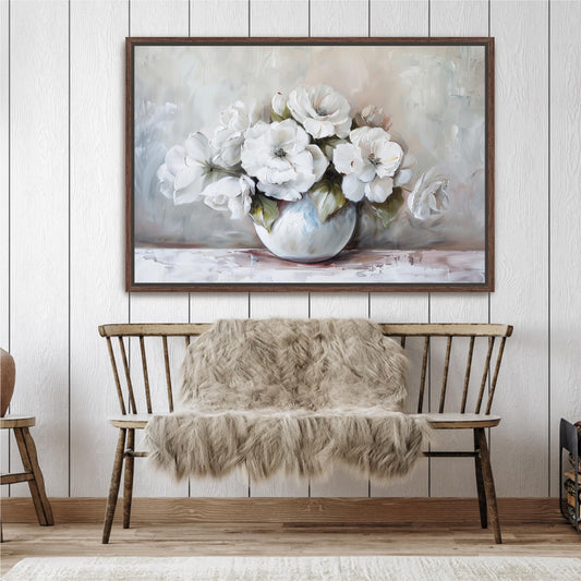 "White Roses" Vase Art Vintage Cottage