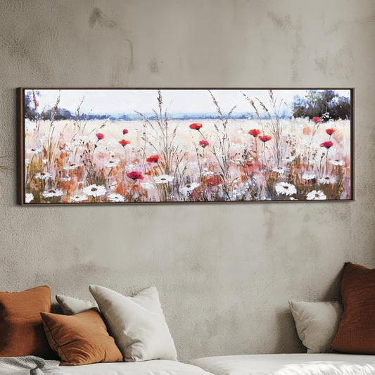 a living room with a couch and a painting on the wall