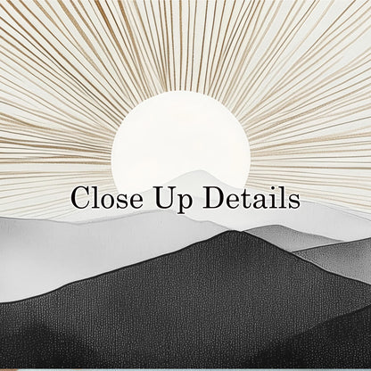 a close-up view of a mountain range with a sun-like pattern radiating from the center, creating a striking visual effect.