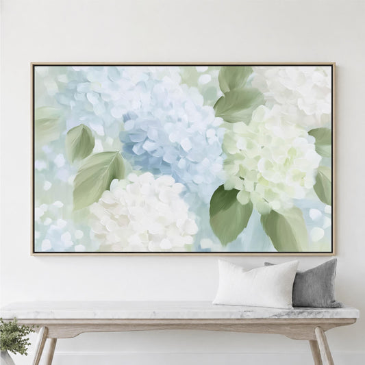 Blue Hydrangea Wall Art, Framed Floral Canvas Print, Hydrangea Painting, Botanical Wall Decor Large Farmhouse Hanging, Artwork Poster