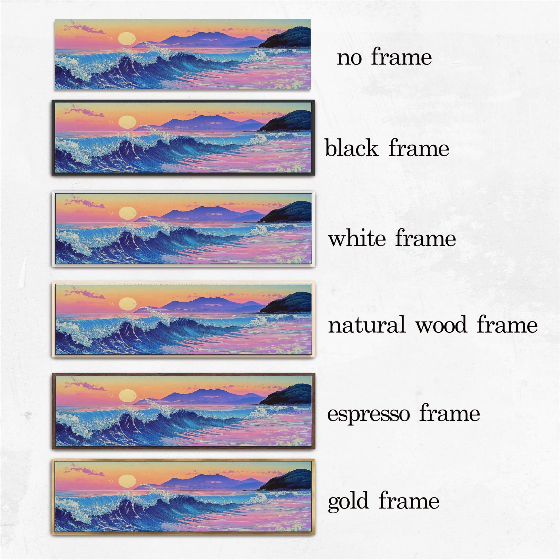 a set of three paintings of ocean waves