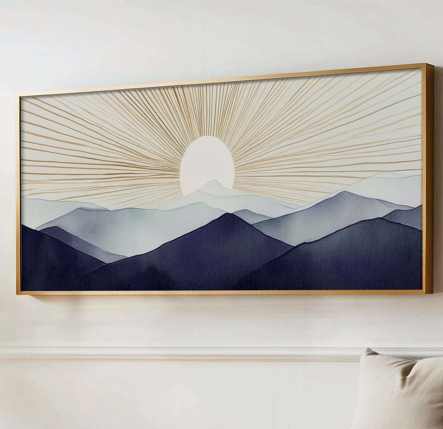 a painting hanging on a wall above a couch