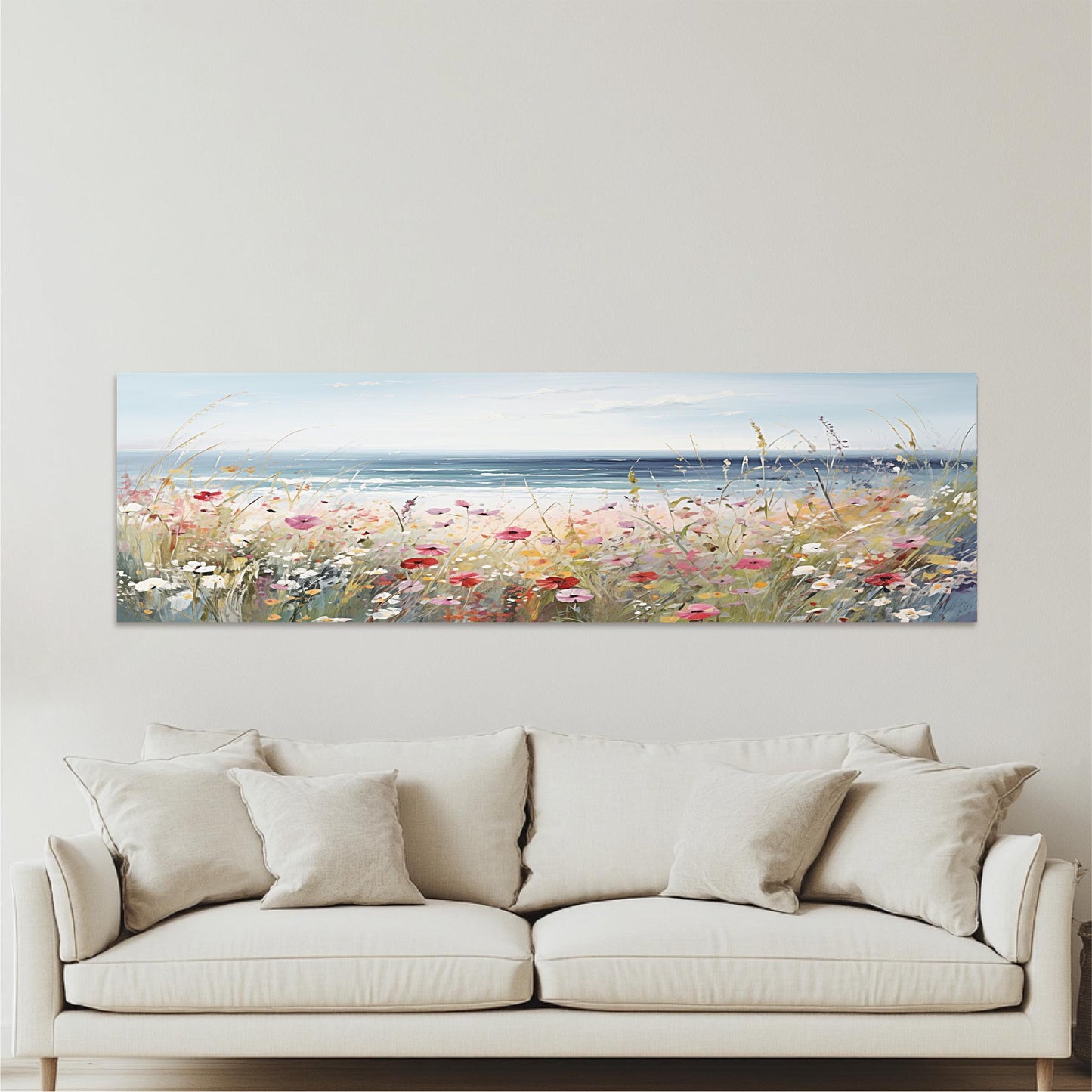 Coastal Wildflowers Panoramic Seascape Art