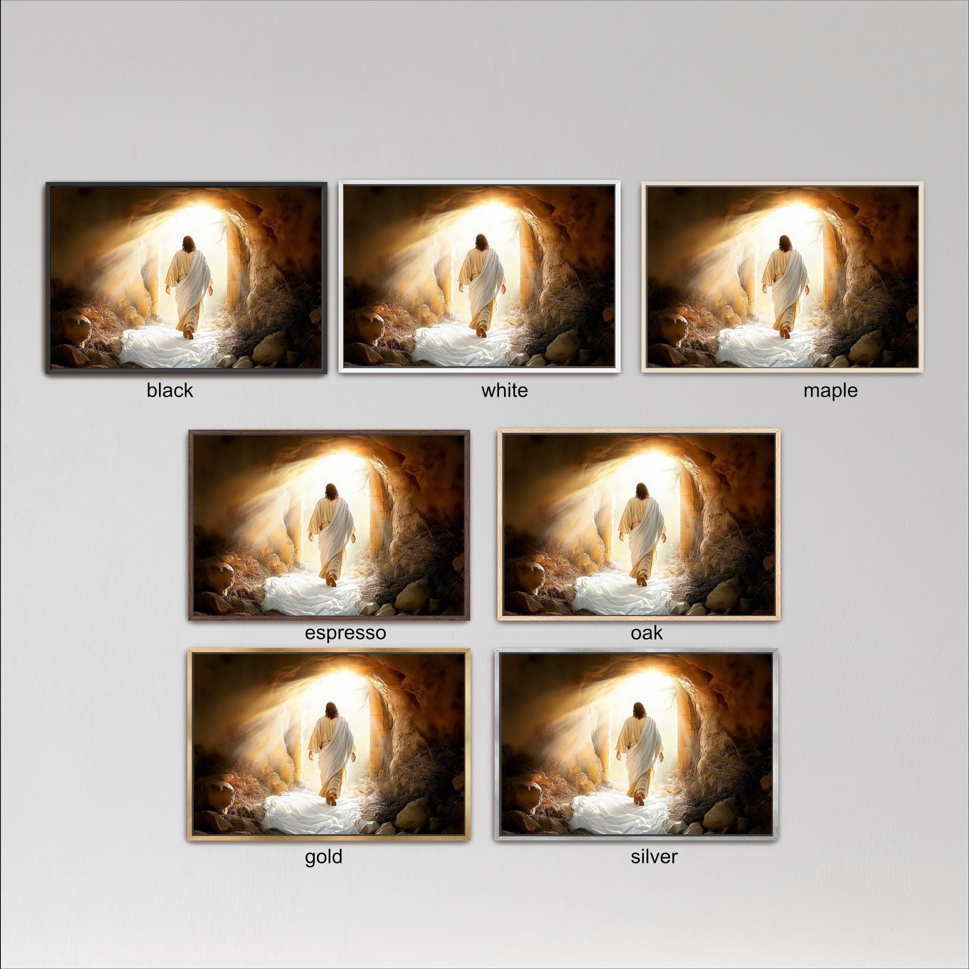 six different pictures of a person walking through a tunnel, with varying lighting and color tones.