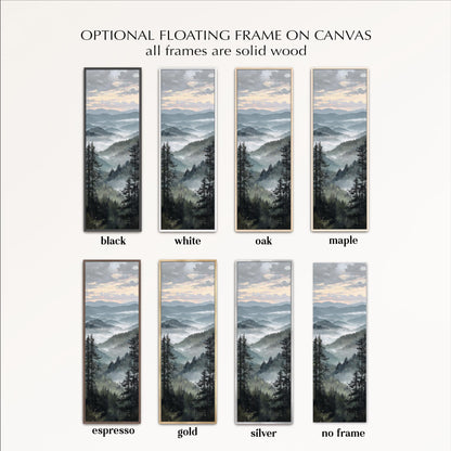 a collection of six framed landscape paintings, each with a different color and frame style, arranged in a grid format.