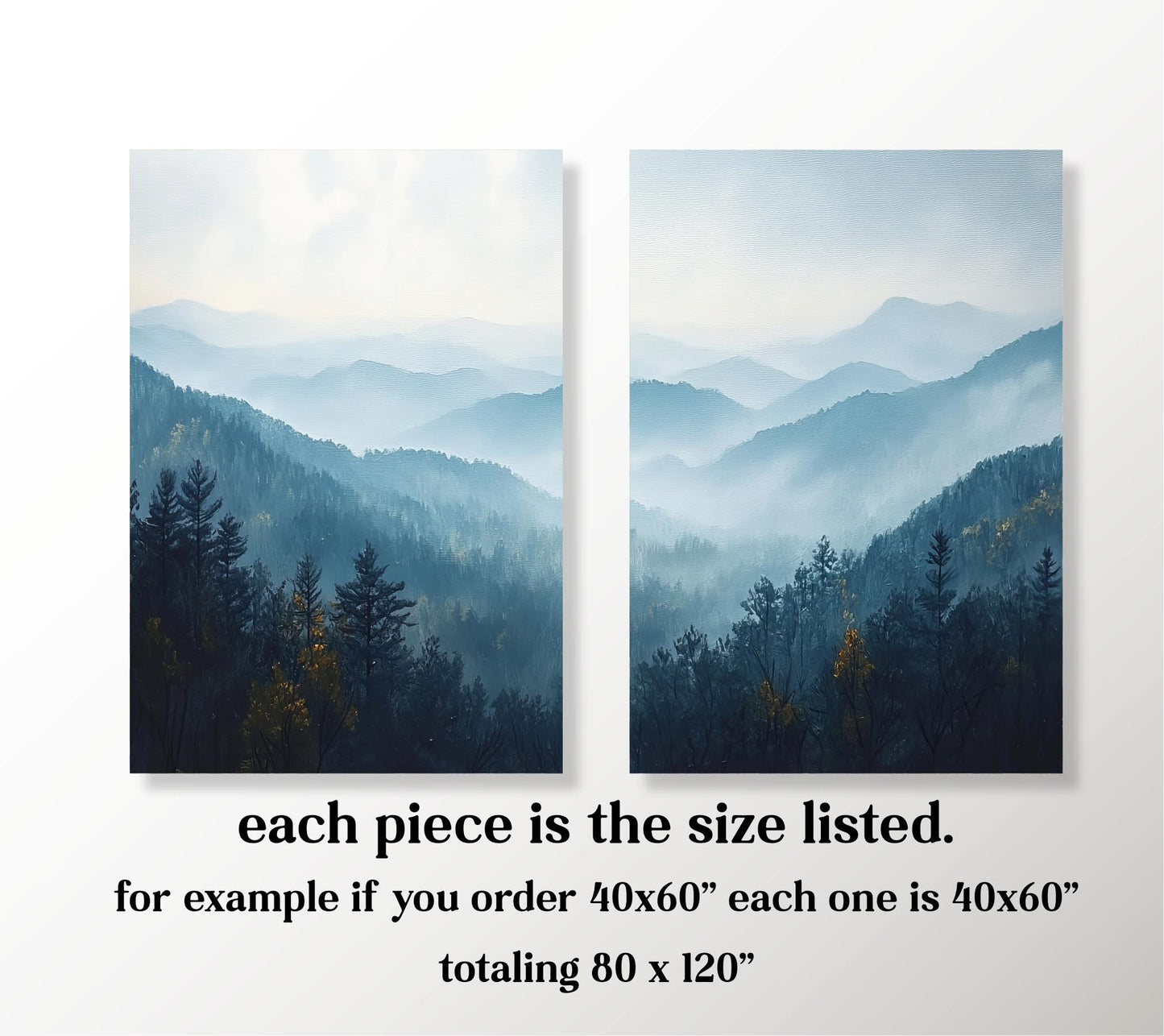 a serene mountain landscape with dense forests and misty peaks.