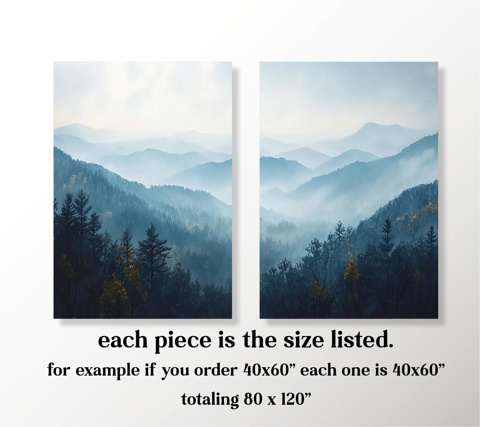 a serene mountain landscape with dense forests and misty peaks.