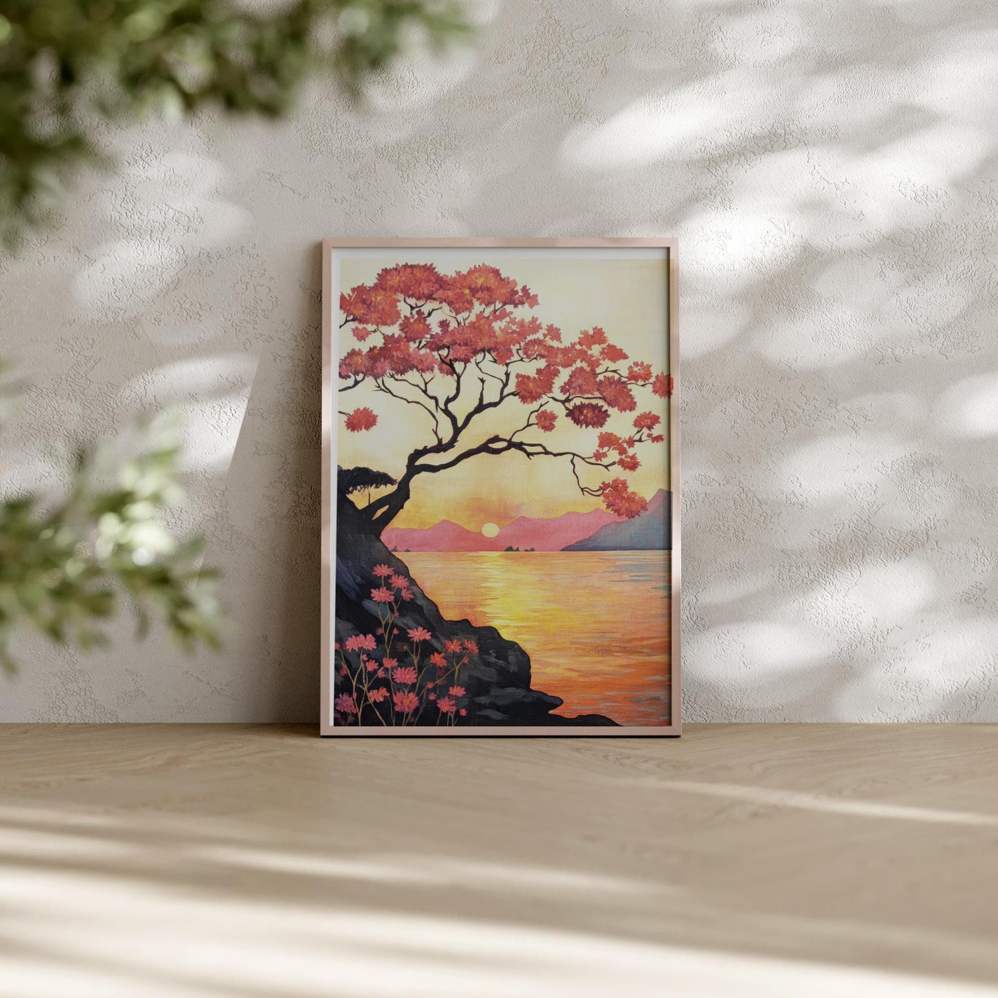 a painting of a tree on a wall