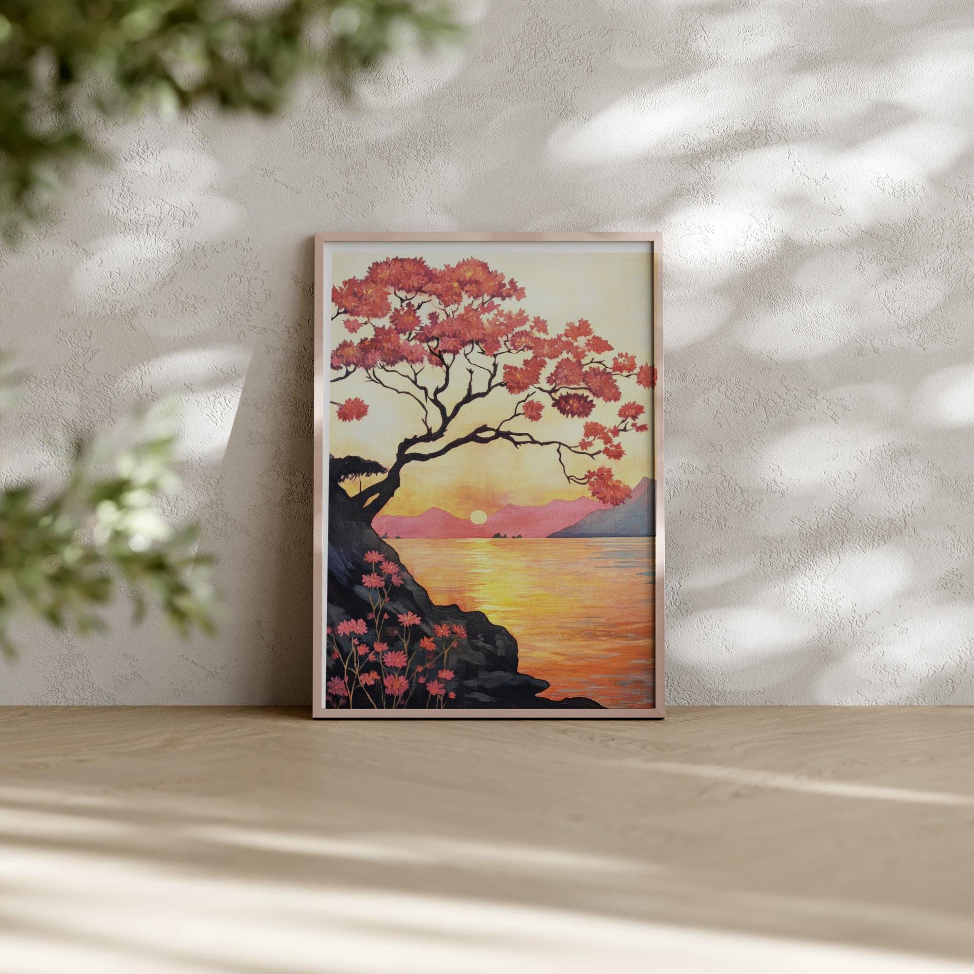 a painting of a tree on a wall