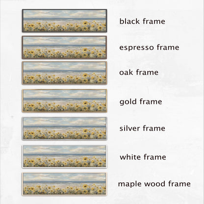 six different frames, each with a different frame color and style, including black, espresso, oak, gold, silver, and white.