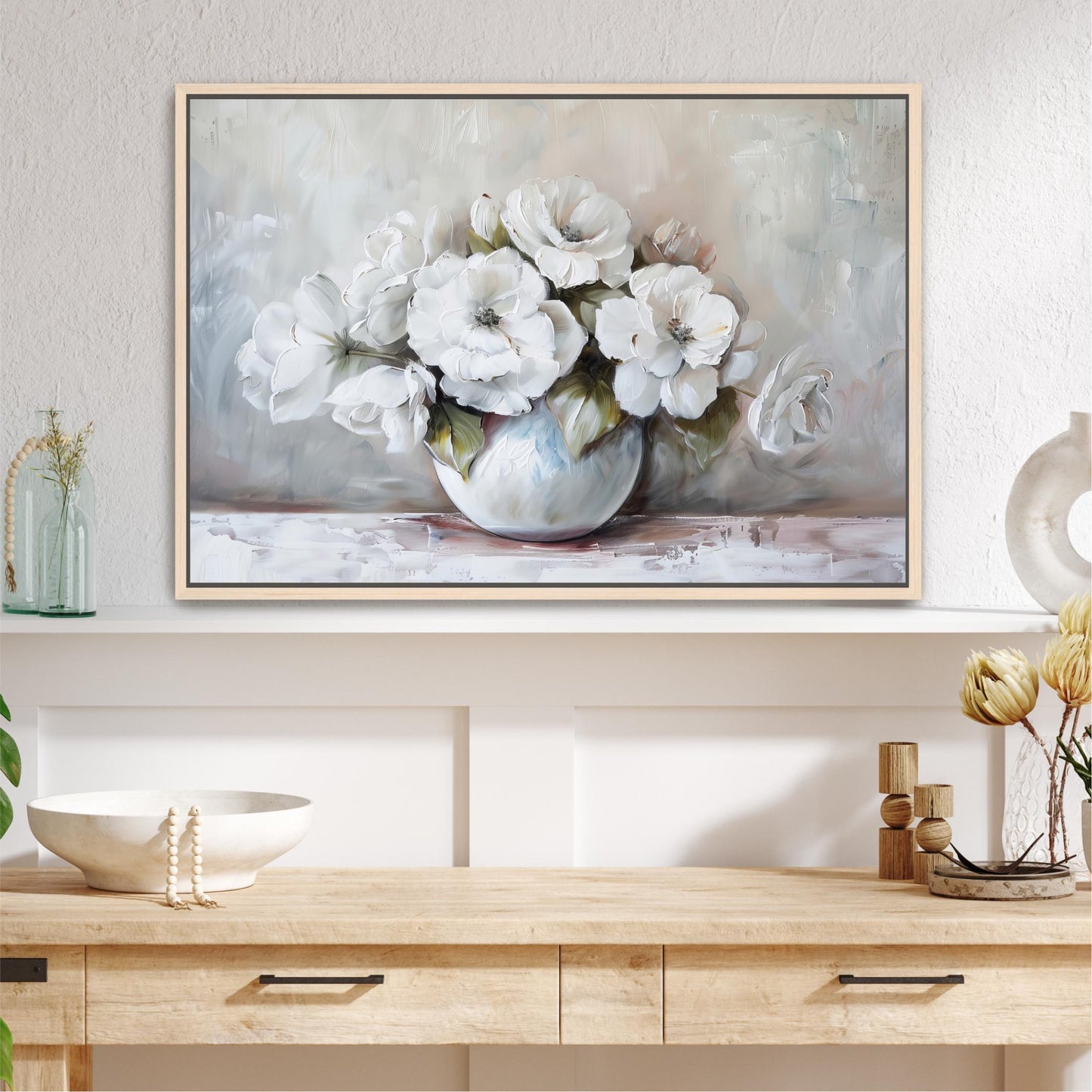 "White Roses" Vase Art Vintage Cottage