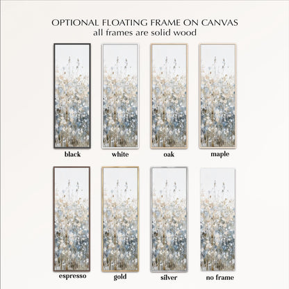 a collection of eight framed artworks, each with a different color and frame style, arranged in a grid format.