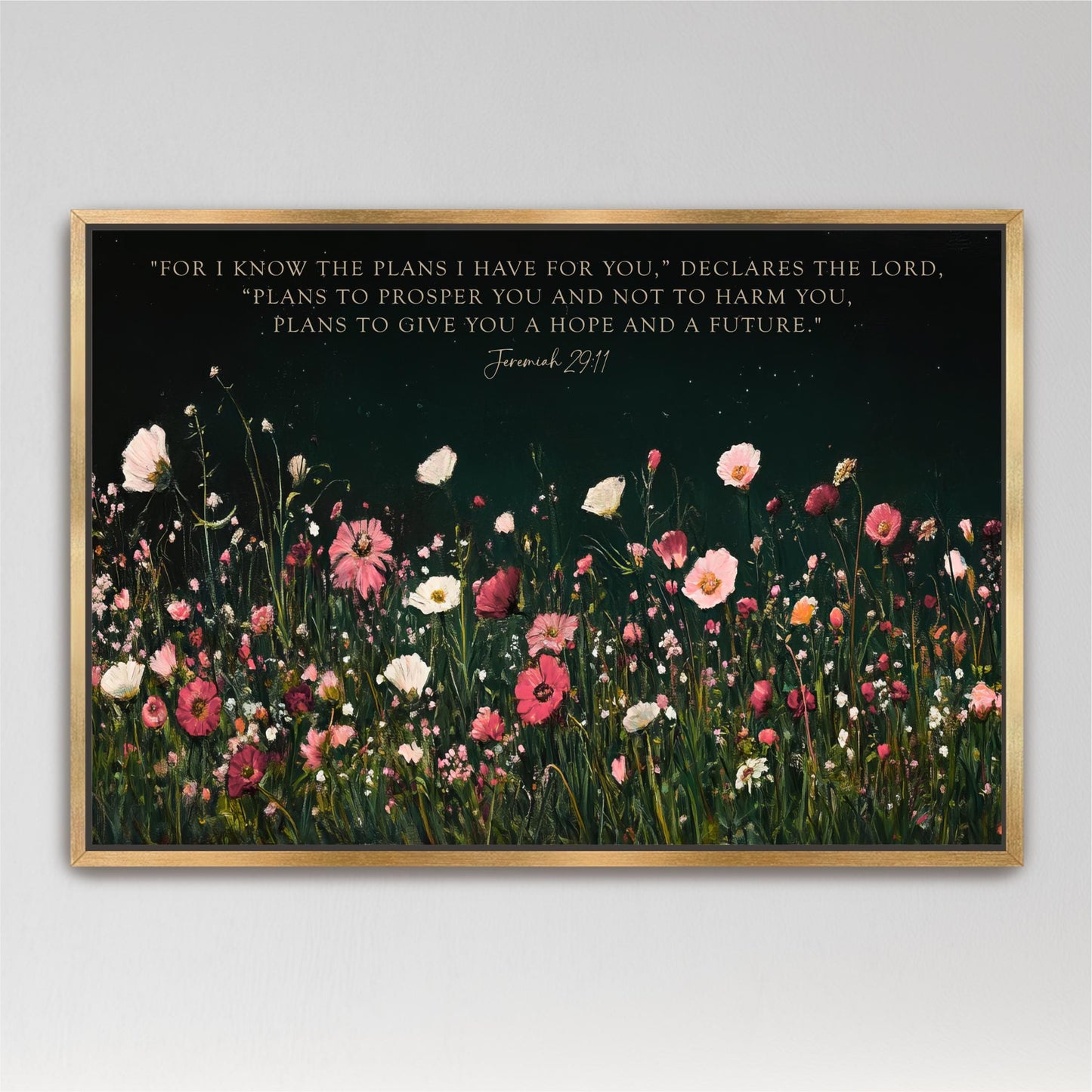 a picture of a field of flowers with a bible verse