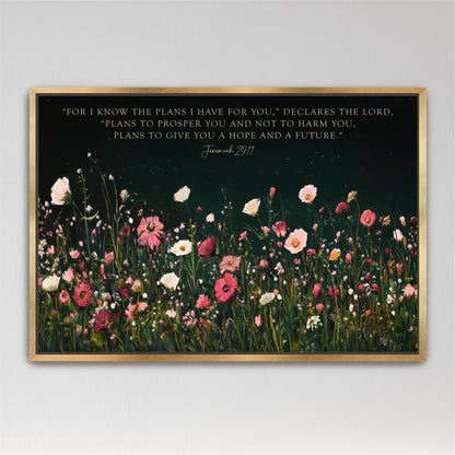 a picture of a field of flowers with a bible verse