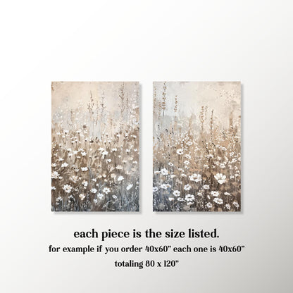 two paintings of a field of flowers, each with a different size listed.