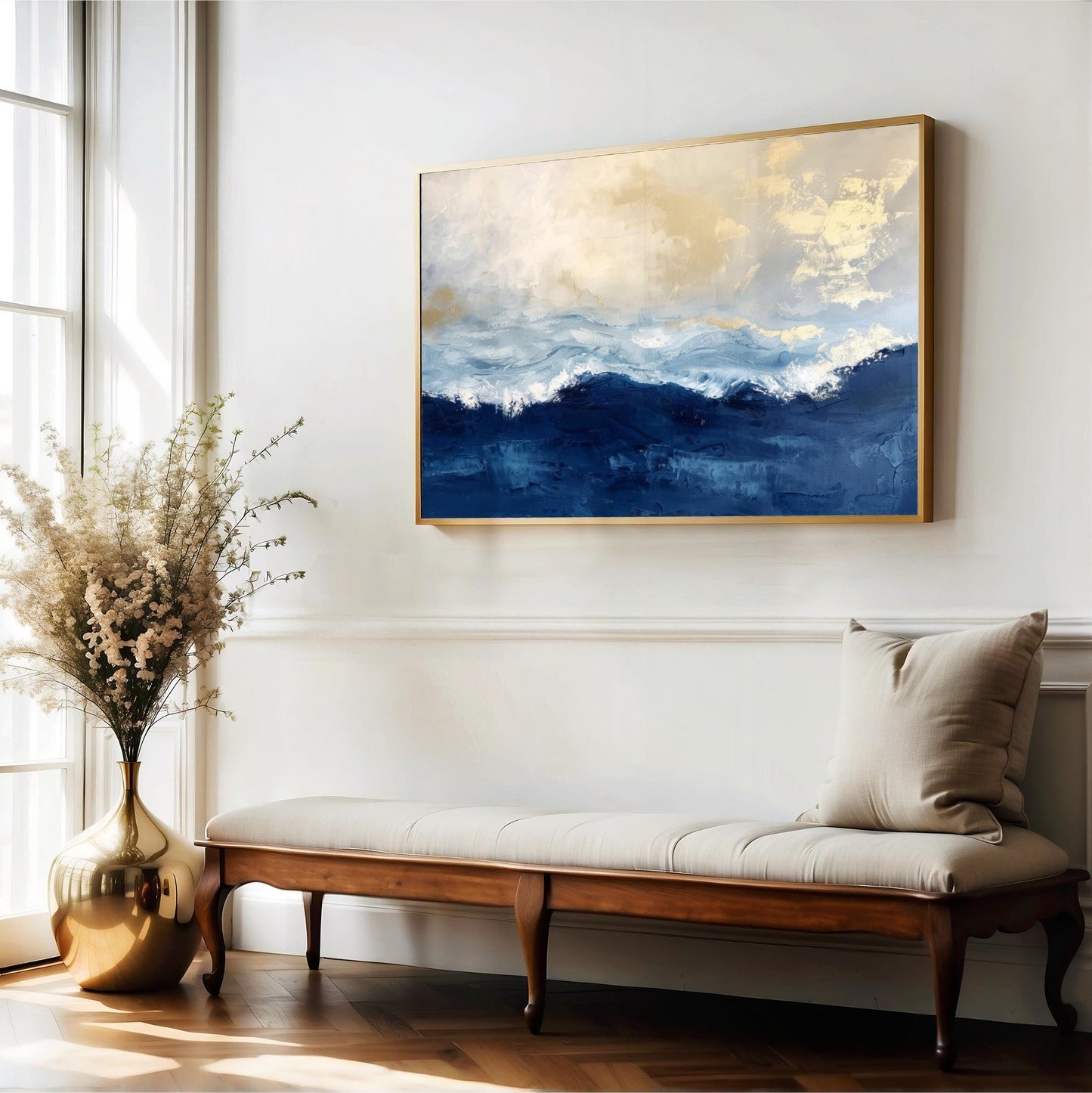 "Deep Blue Sea" Abstract Navy Blue Gold Ocean Art