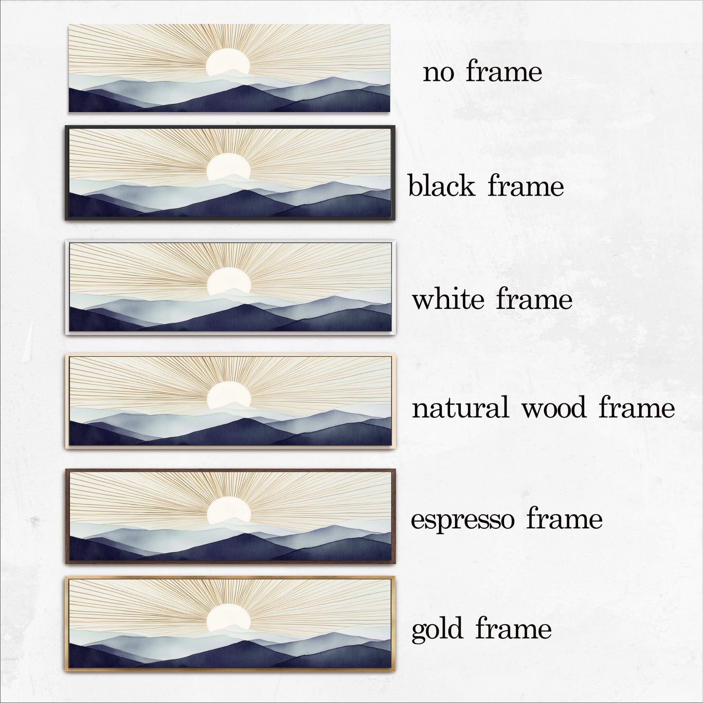 a white and blue painting with three different frames