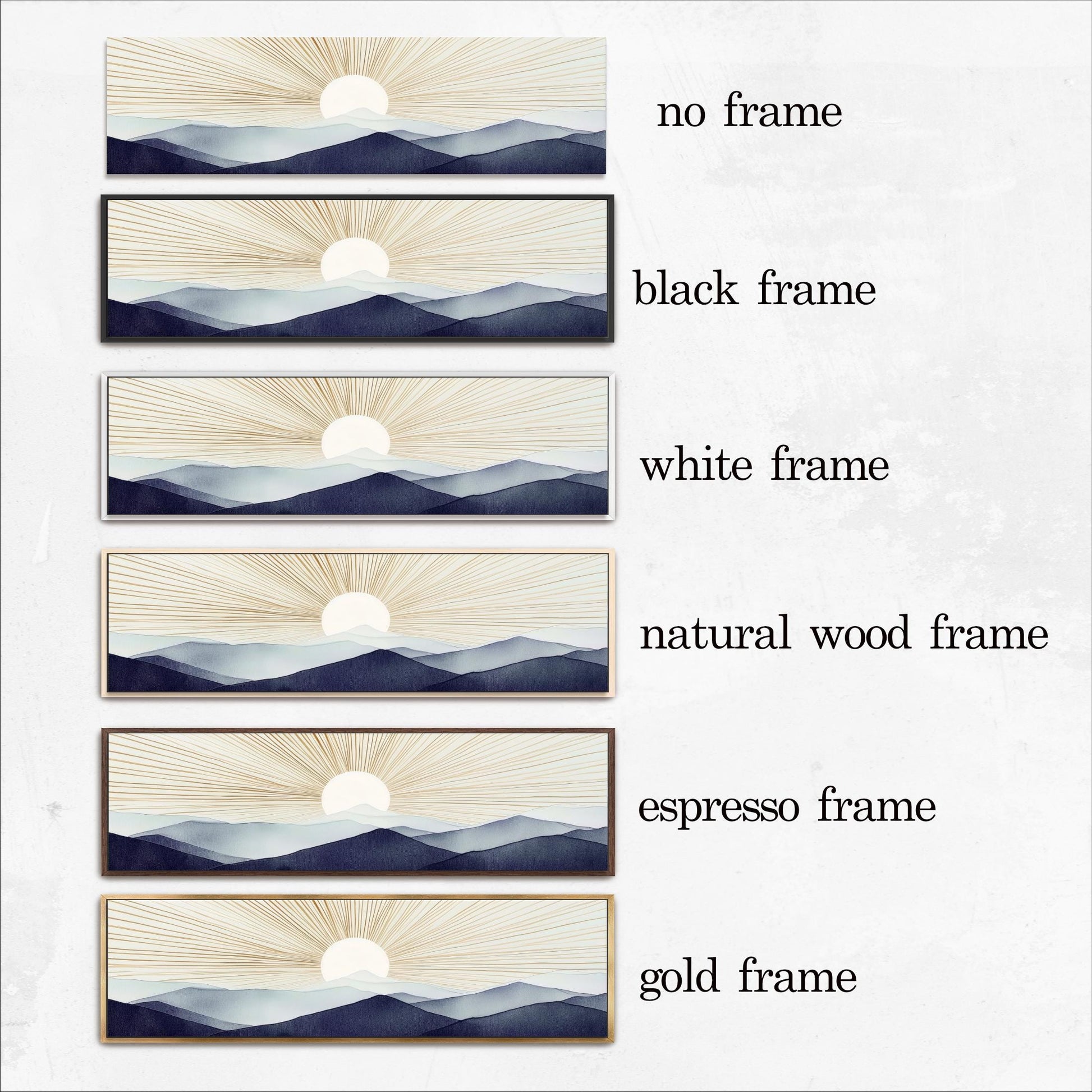 a white and blue painting with three different frames