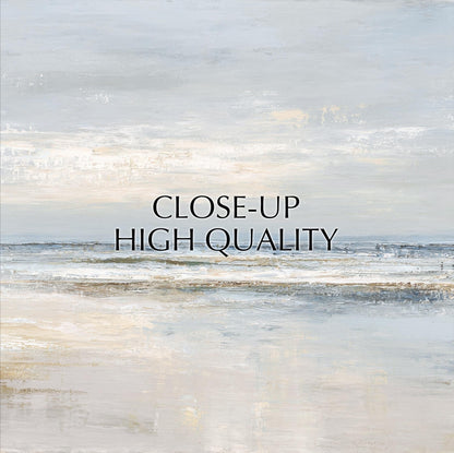 The image is a painting of a serene landscape with a body of water, possibly a lake or ocean, and a cloudy sky. The text "CLOSE-UP HIGH QUALITY" is prominently displayed in the center of the image.