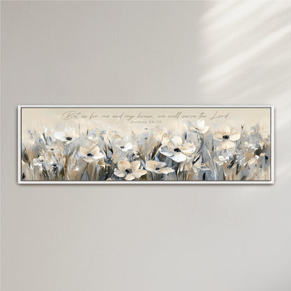 The image is a framed print featuring a field of white flowers against a light background.