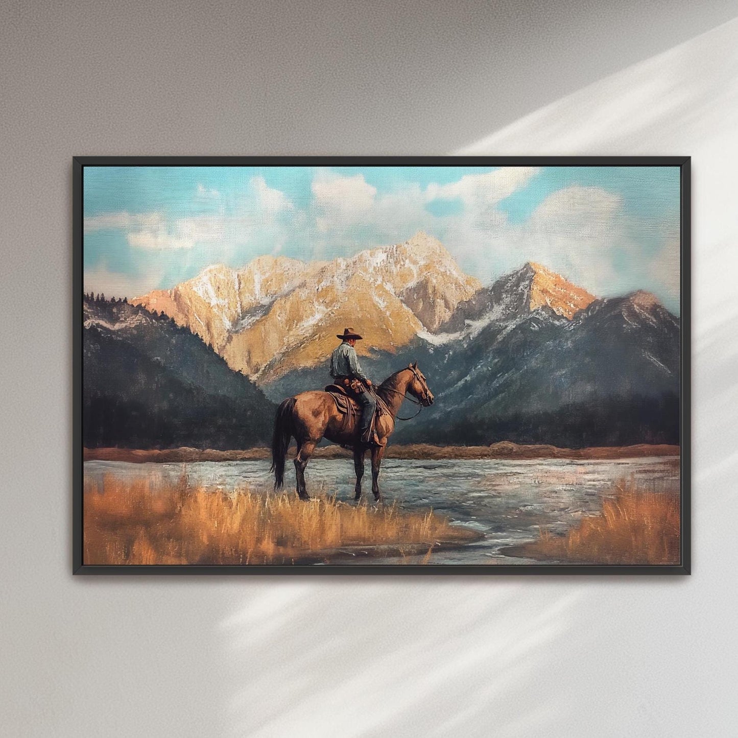 a painting of a man riding a horse