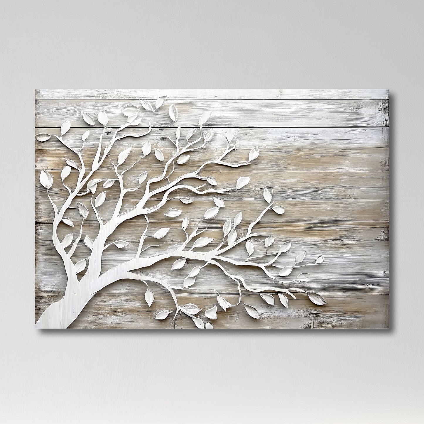 White Tree Wall Art on Neutral Wood Background