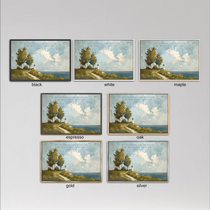 six framed landscape paintings, each with a different color and frame style, arranged in a grid.