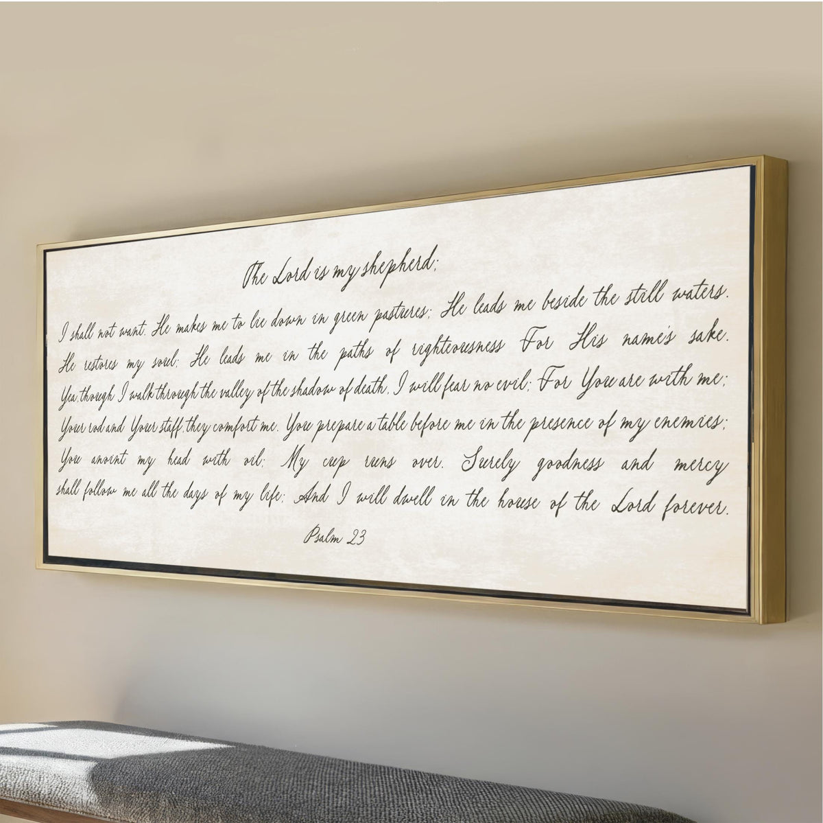 Psalm 23 Art, The Lord is my Shepherd Scripture Landscape, Framed Canvas Print, Over The Bed Artwork, Minimalist Rustic Inspirational Prayer, faith based gifts, pastor, women, men