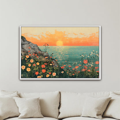 a living room with a couch and a painting on the wall