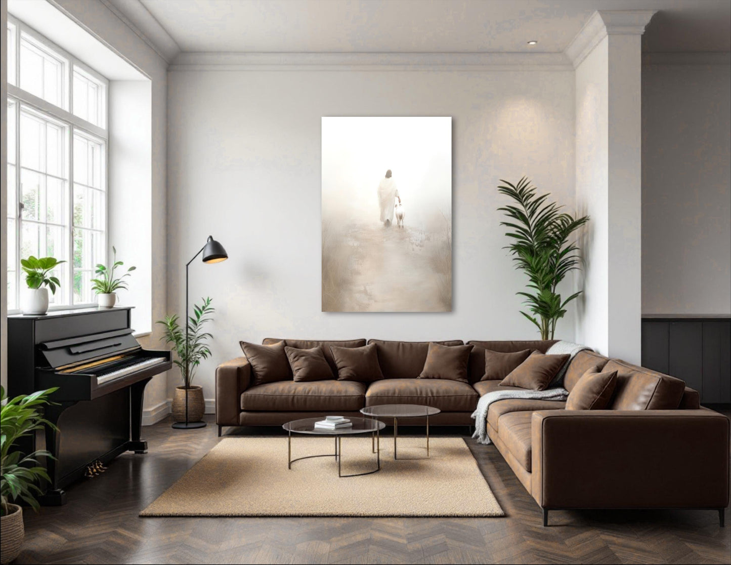 a living room filled with furniture and a piano