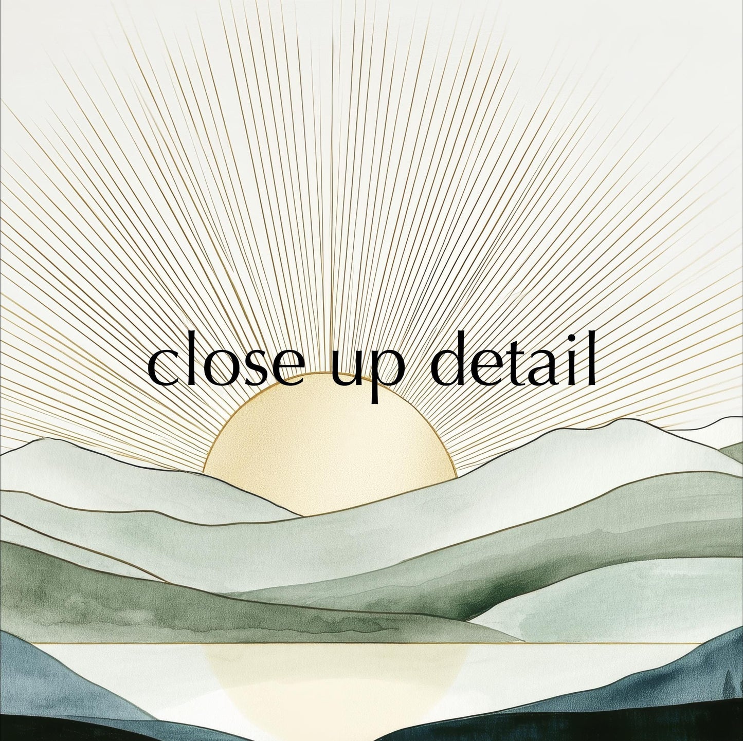 a serene landscape with a sun rising over a mountain range, casting a warm glow across the scene.