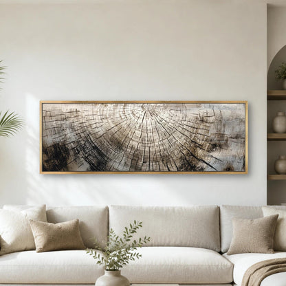 Tree Ring Wall Art, Wood Grain Abstract Canvas Print, Neutral Organic Modern Decor, Rustic Texture Artwork, Large Panoramic, Japandi Decor