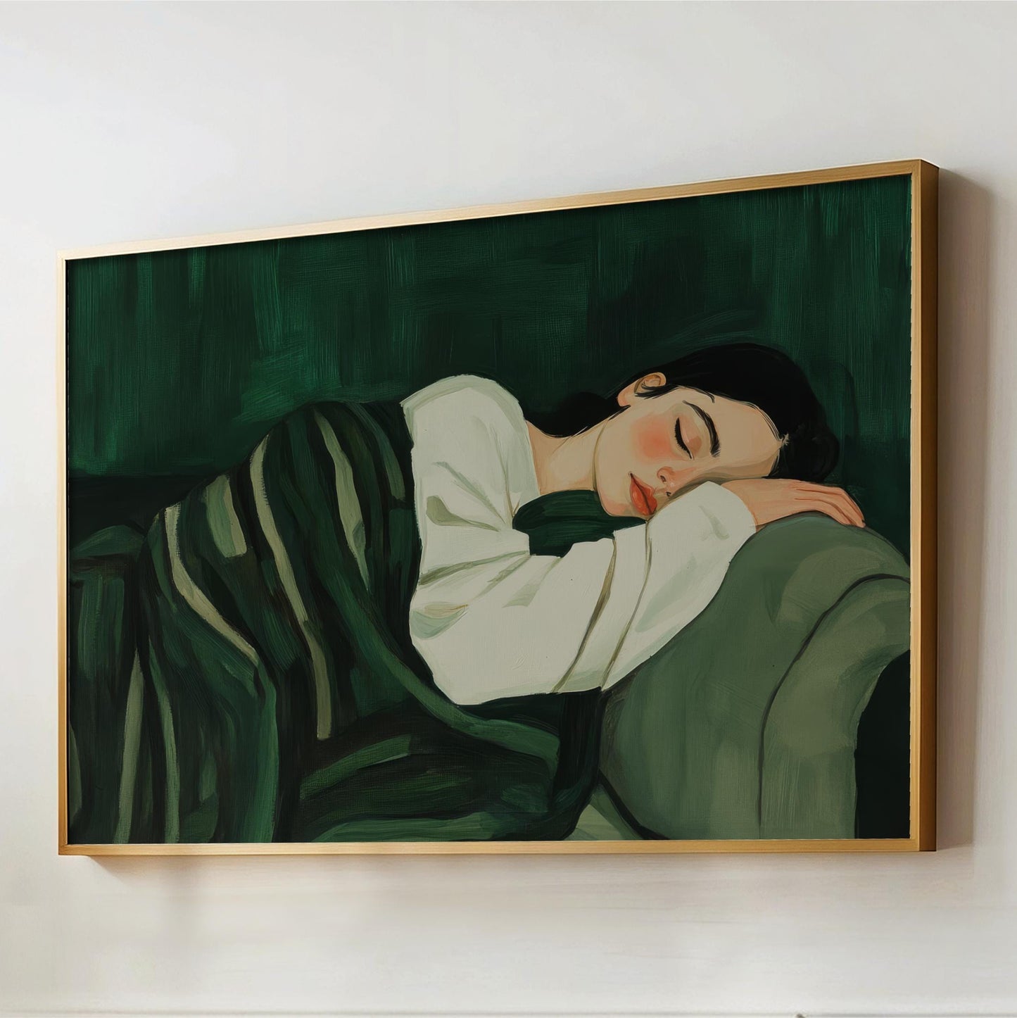 a painting of a woman sleeping on a couch