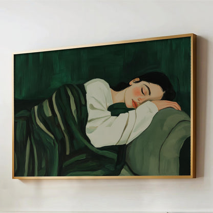 a painting of a woman sleeping on a couch