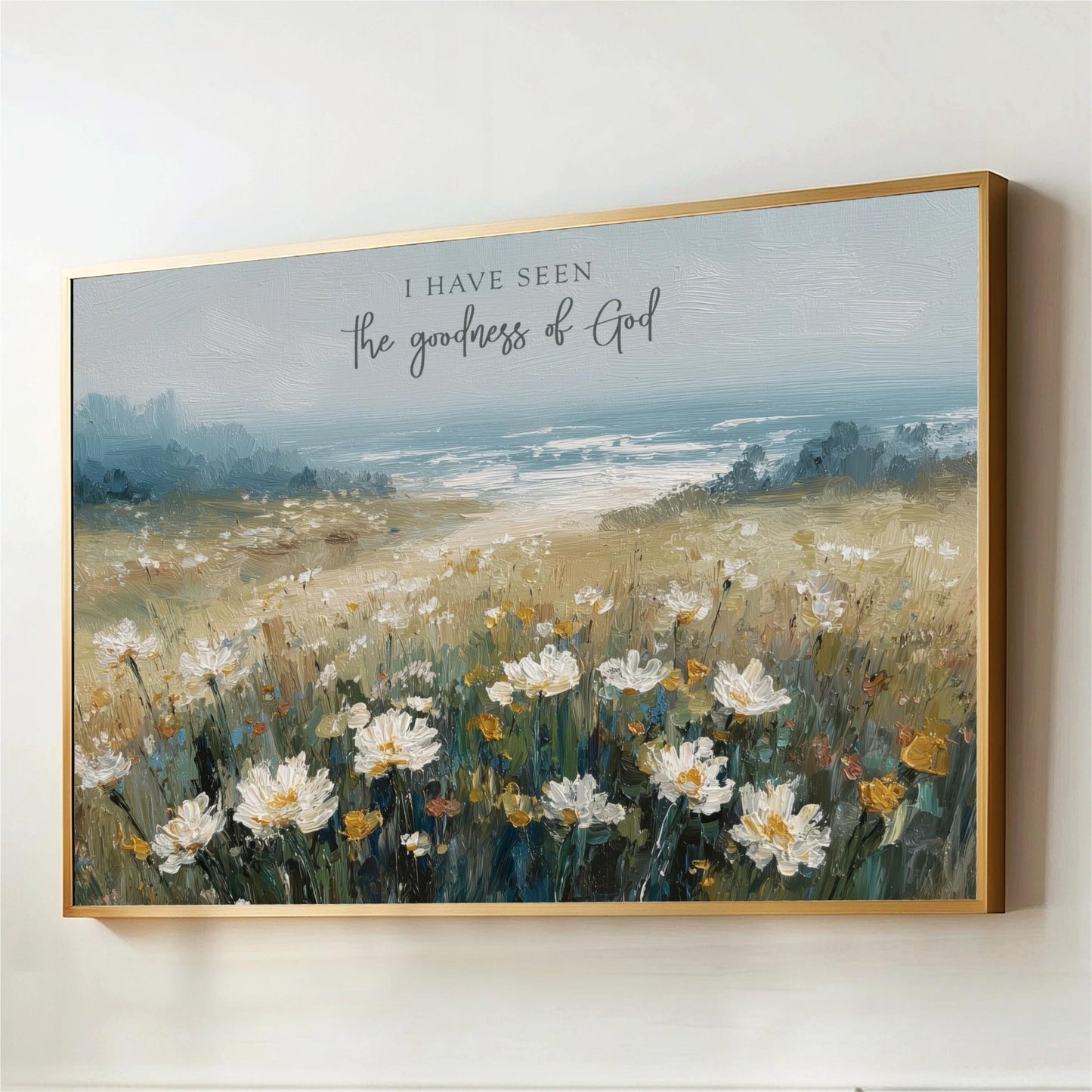I Have Seen the Goodness of God Artwork, Coastal Wildflowers Seascape, Landscape Framed Art Painting Effect, Christian Decor