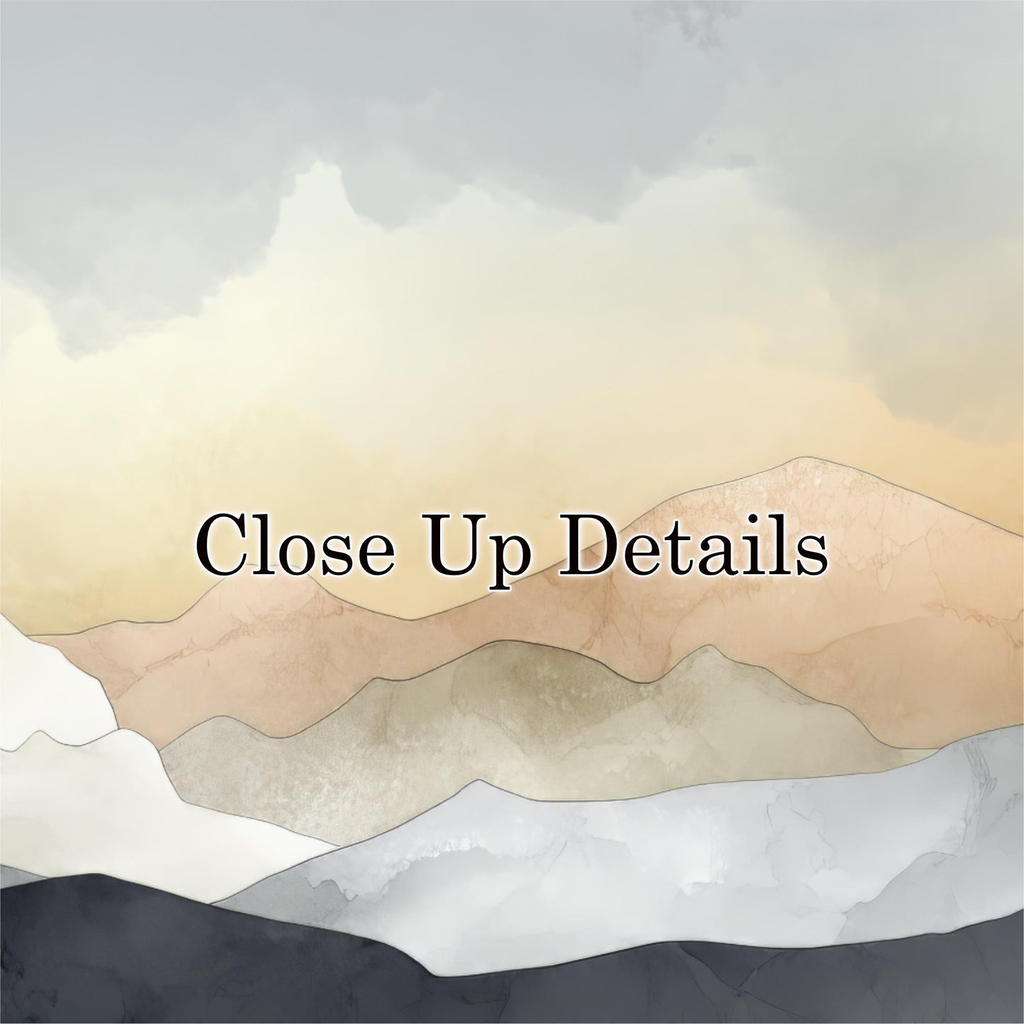The image is a watercolor painting of mountains with a cloudy sky in the background.