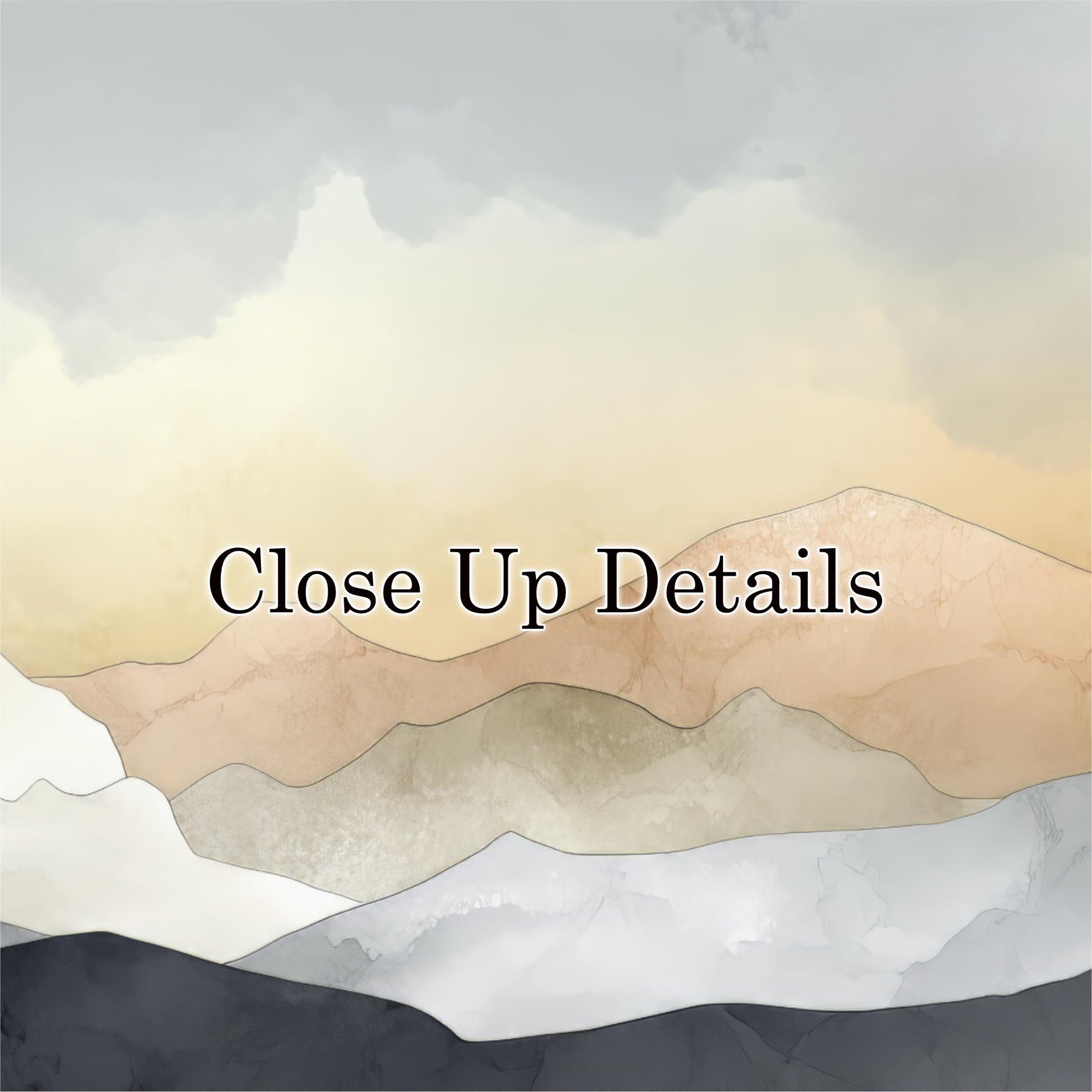 The image is a watercolor painting of mountains with a cloudy sky in the background.